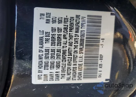 2008 Honda Odyssey Exl z USA, uszkodzony, nr VIN 5FNRL38608B106079